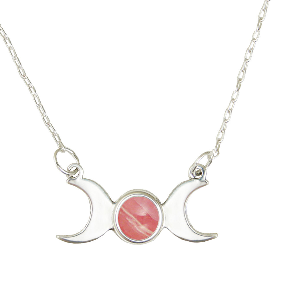 Sterling Silver Moon Phases Necklace With Rhodocrosite